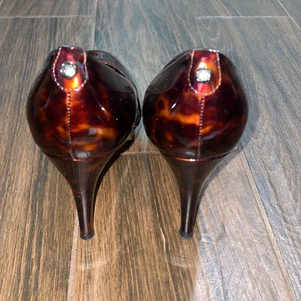 Stuart Weitzman patent leather l brown platform open toe pumps heels size 8.5M
